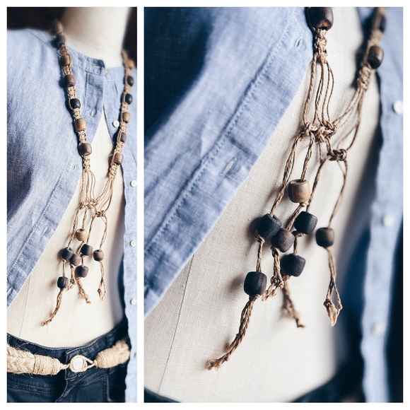 Necklace / 70’s HEMP & CLAY / VINTAGE - Picture 4 of 12